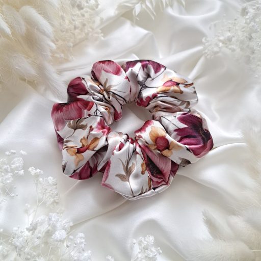 Virágos szatén scrunchie - nagy