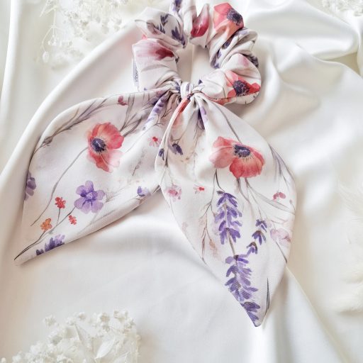 Levendulás-pipacsos scrunchie nagy fülekkel 