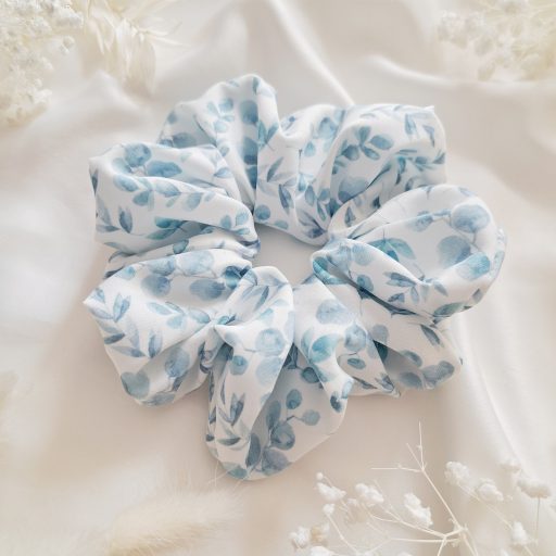 Apró kék leveles scrunchie - választható méret 