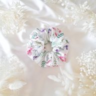 Pink-lila virágos scrunchie - választható méret 