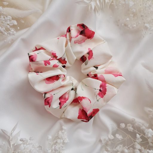 Pink virágos scrunchie - nagy