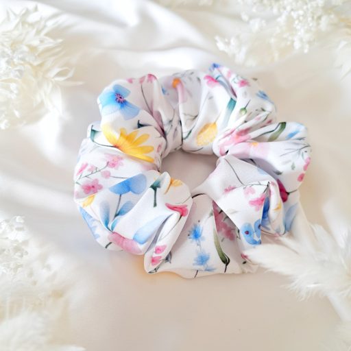 Élénk színes virágos scrunchie - választható méret 