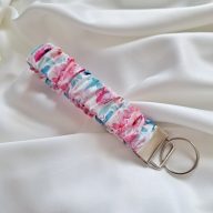 Scrunchie kulcstartó - pink-türkiz mintás