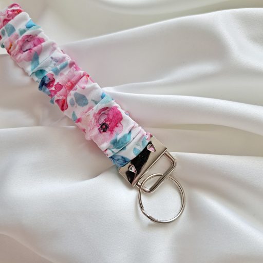 Scrunchie kulcstartó - pink-türkiz mintás